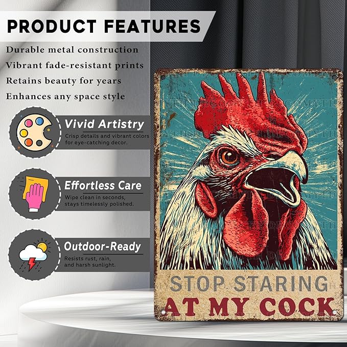 Funny Chicken Vintage Metal Tin Sign for Farm Chicken Coop Farmhouse Wall Decorations 12 * 16inch