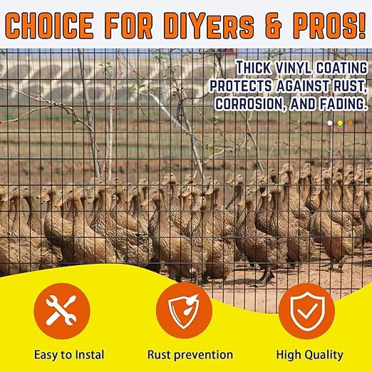 Welded Wire Fence 24inx25ft, 16GA, Mesh Size 2" x 3" Black Hardware Cloth, Chicken Wire Fence, PVC Coated Garden Border Fencing, Vinyl Coating Metal Wire Mesh for Yard, Dog Vegetable, Plant