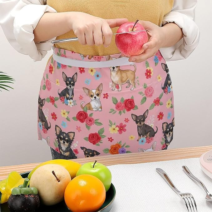 Short Aprons for Servers Unisex Chef Works Waitress Apron with 3 Pockets
