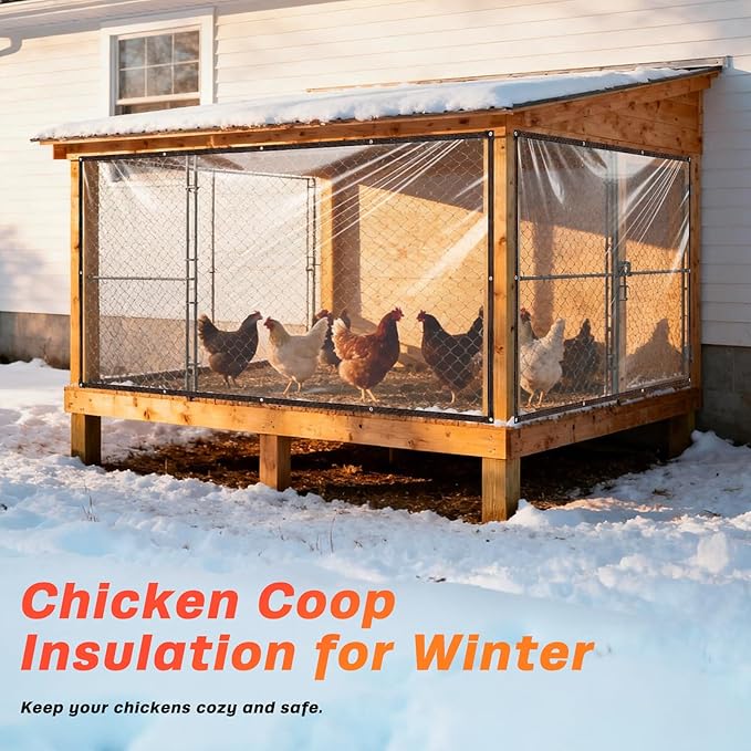 7 x 13 FT Chicken Coop Cover for Winter, Waterproof Chicken Run Tarp with Rope, Anti-Tear Chicken Coop Insulation Windproof Winterizing Cover for Porch Patio Poultry Cage