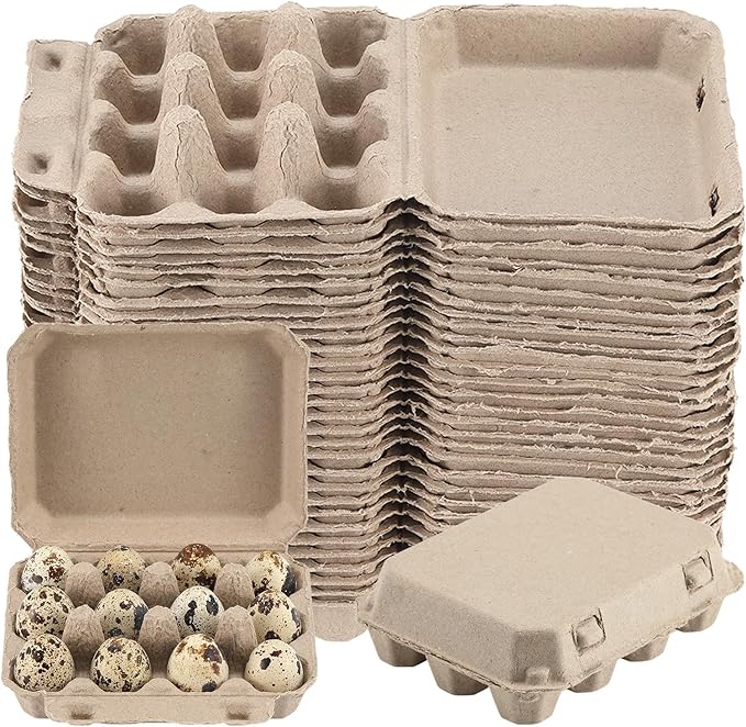 60 Pcs Quail Egg Cartons, Dozen Huevo Box, 3x4 Blank Natural Color Pulp Paper Eggs Container, 12 Count Quail Storage Egg Holder Reusable Strong Tray for Refrigerator