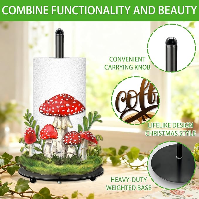 Mushroom Paper Towel Holder, Mushroom Decor for Countertop Cute Farmhouse Home Table, Housewarming Birthday Gifts for Farm