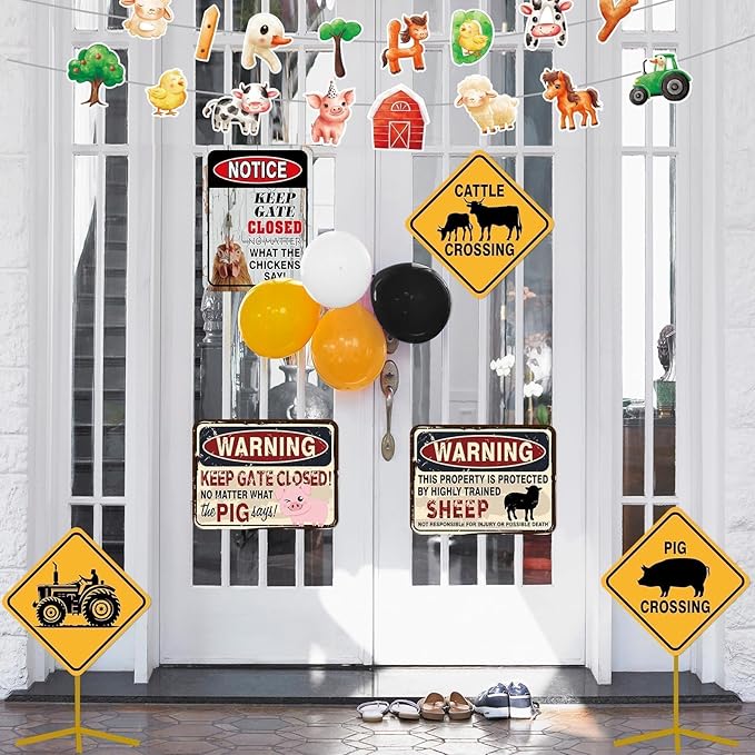 WERNNSAl 9 PCS Farm Birthday Party Decorations - Farm Animal Party Decorations for Boys Kids Barnyar Birthday Supplies Duck Chicken Sign Posters for Home Yard Garden Wall Decor