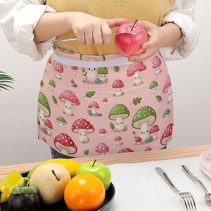 Unisex Apron for Cooking Server Waitress Half Waist Apron with 3 Pockets