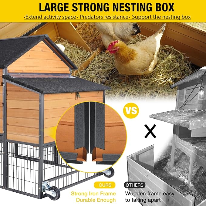 Aivituvin Chicken Coop 85" Super Large Mobile Chicken House with Strong Iron Frame Outdoor Poultry Cage with Nesting Box, Duck Coop,Waterproof Rain Cover