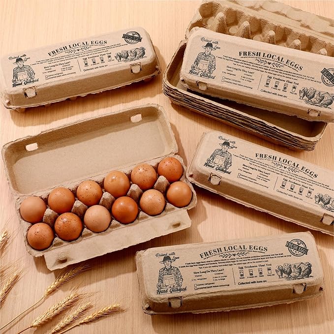 Honeydak 100 Pcs Egg Cartons Bulk 12 Count 2x6 Style Reusable Pulp Paper Egg Tray Dozen Storage Box Container Holder for Supermarkets Fresh Kitchen Family Farm Markets (11.81x10.04x2.76 In)