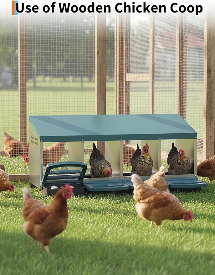 Chicken Nesting Boxes with Cleanable Pull-Out Trays - 4 Hole Metal Rollaway Nest Box for Laying Hens, Wall Mount or Placed Design for Easy Egg Collection & Cleaning