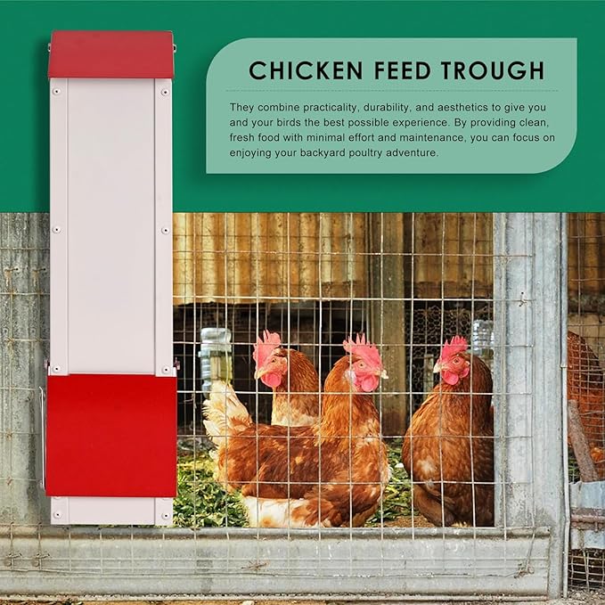 Galvanized Chicken Feeder Hanging Chicken Coop Feeder Automatic Gravity Feeder Outdoor Weatherproof Metal Poultry Feeder with Lid Holds 8Lbs of Feed, No Waste Design