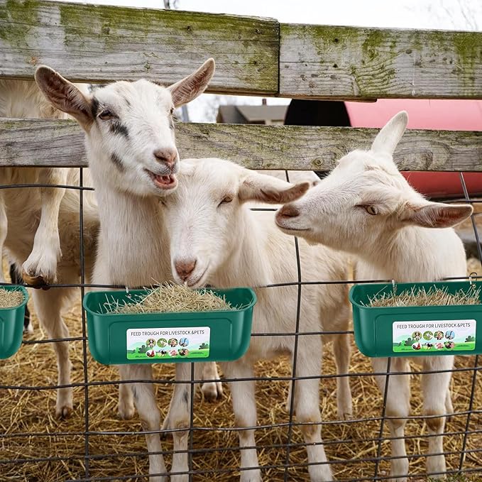 Chicken Feeder Waterer, 6 Pack Duck Feeder Supplies, Hanging Fence Feed Trough with Clips for Goat, Sheeple, Piglet, Gooses, Turkeys, Dog Livestock Poultry,Green
