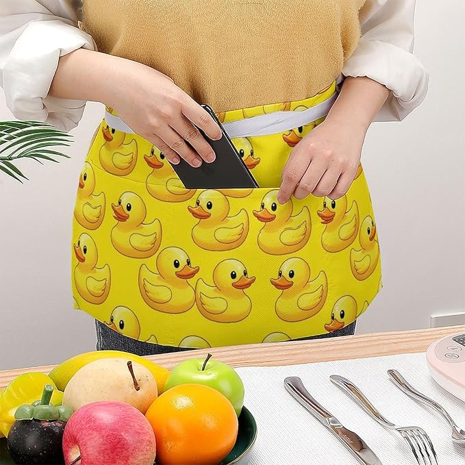 Unisex Apron for Cooking Server Waitress Half Waist Apron with 3 Pockets