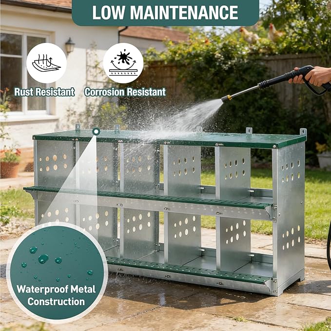 10 Compartment Metal Chicken Nesting Box, Roll Out Hen Laying Box for Easy Egg Collection, Wall Mount Poultry Nest Box for Backyard Chickens, Green, 53" L x 16" W x 26.30" H