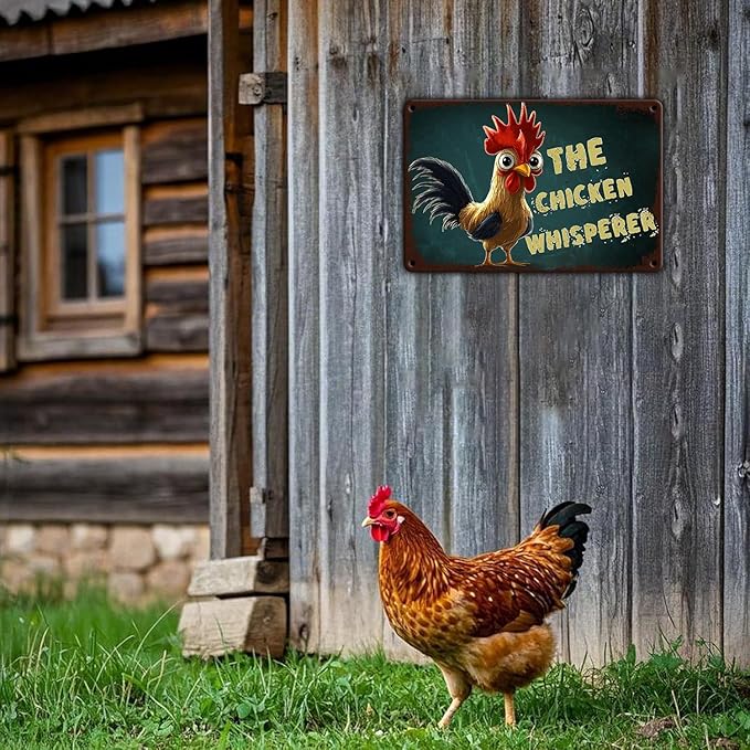Vintage The Chicken Whisperer Metal Sign Fun Chicken Tin Sign Farm Chicken Coop Metal Poster Home Kitchen Farmhourse Coffee Bathroom Art Wall Decor 12x8 Inch