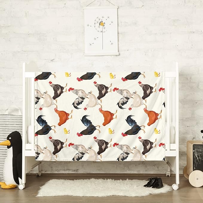 Chicken Blanket Gifts for Adults Kids, Large 60x80 Farmhouse Decor for Home, Easter Birthday Gifts for Chicken Lovers Women, Soft Fuzzy Rooster Chicks Themed Throw for Bed