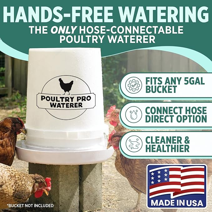 Poultry Pro Chicken Waterer - DIY Automatic Poultry Waterer 5 Gallon Bucket System for Poultry Coop, Hands Free Gravity Feeder for Chickens, Ducks, Pigeons & Small Birds - Fits All 5 Gallon Buckets