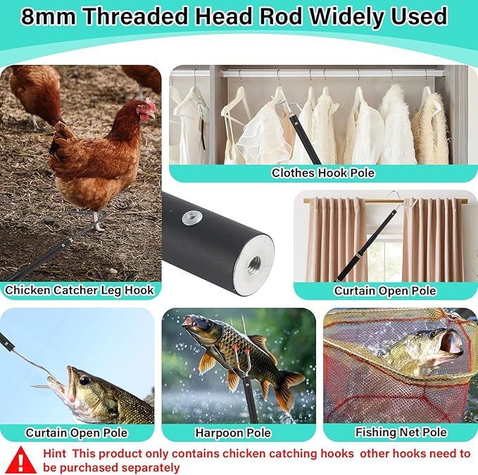 Chicken Catcher Net,37 to 93in Chicken Catcher Leg Hook Extra Long Handle Animal Catcher Pole Heavy Duty with Frosted Tube Extension Pole Poultry Hook Fowl Catcher (Black 75in)