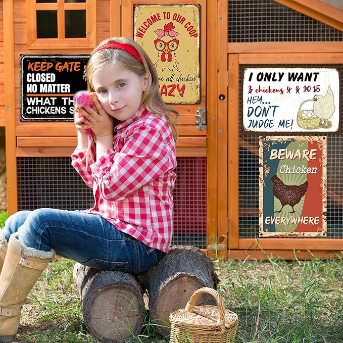 Tandefio 12 Pack Chicken Coop Signs 8 x 12 Inch Funny Metal Coop Signs Outdoor Decor Vintage Personalized Farm Yard Accessories for Home Kitchen Decor Chicken Lovers Gifts
