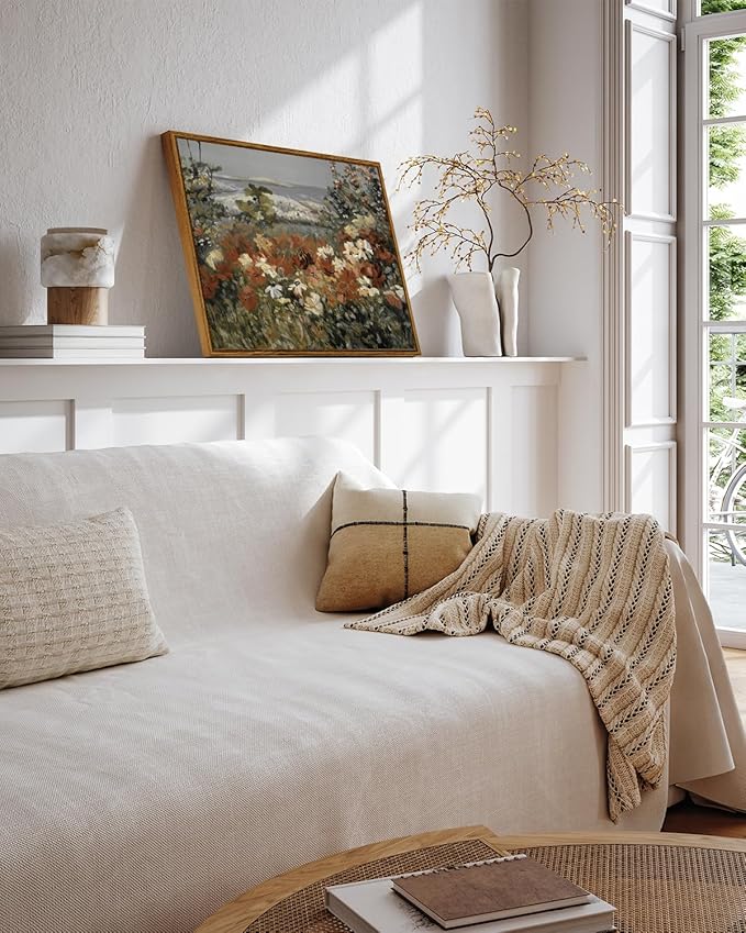 InSimSea Framed Canvas Wall Art Home Decor Framed Vintage Botanical Prints Rustic Farmhouse Wall Decor Mid Century Modern Decor Art Prints Floral Room Decor Wall Art for Living Room Bedroom 12x16in