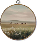 Fewgb Wild Horse Wildflower Round Wall Art Decor Framed, Vintage Farmhouse Country Landscape Canvas Wall Art Prints Picture, Rustic Cottagecore Hanging Room Decor Artwork for Gallery Bedroom 10x10