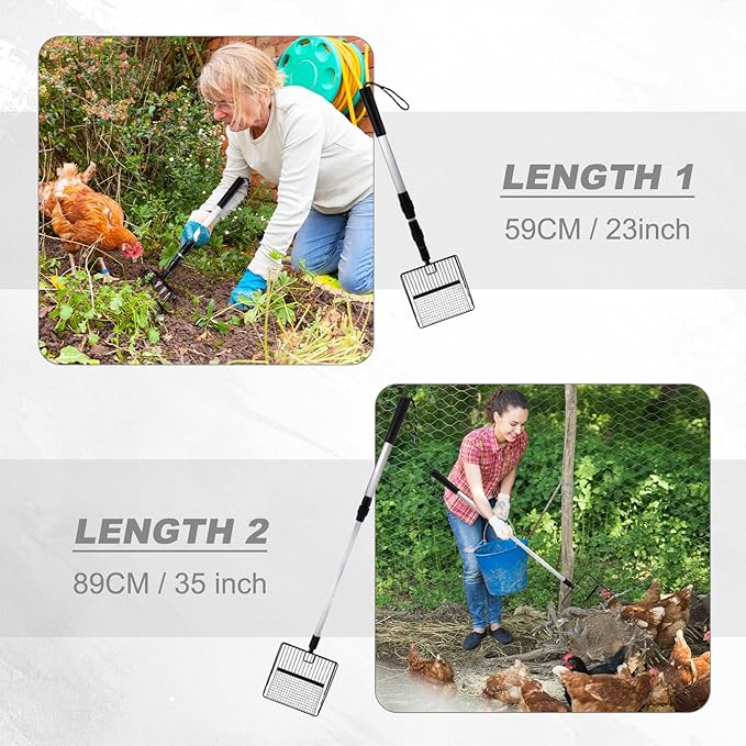 panthra Chicken Poop Scooper, Chicken Coop Scooper for Sand, Widened Shovel Head, Retractable Handle Design (23-35inch), Efficient Tool for Cleaning Poultry Manure (Black)