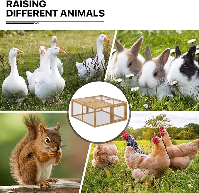 MoNiBloom Foldable Chicken Run Wood Chicken Coop Rabbit Hutch No Assembly Required Indoor/Outdoor Small Animal Nesting Box Habitat Enclosure Spacious Pet Playpen, 45.5" L x 42.5" W x 20" H, Natural