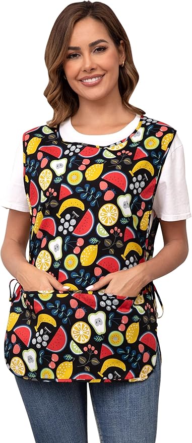 Nanxson Women Cobbler Apron with 2 Patch Pockets Cotton printed Smock with Side Ties for Work Chef kitchen CF3187