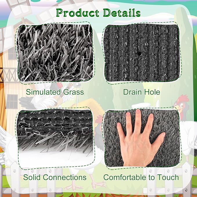 Zhengmy 12 Pcs Chickens Nesting Pads Set Nest Box Bedding Washable Nesting Pads for Chicken Coop, Artificial Grass Rug Carpet Synthetic Turf Mat, 12 x 12 x 1.2 Inches (Gray)