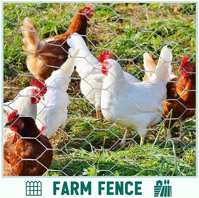 24 in x 200 ft Chicken Wire Fencing Metal Floral Chicken Wire Mesh for Crafts Poultry Garden, 1 Inch Hexagonal Galvanized Hardware Cloth Netting for Poultry Coop Barrier Rabbit Cage (Silver)