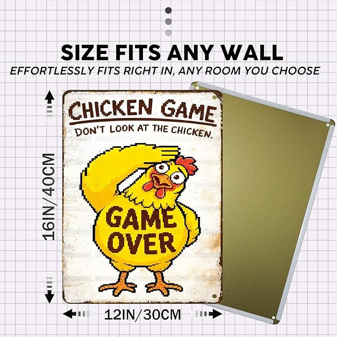 Vintage Chicken Tin Sign Don't Look At The Chicken Retro Metal Poster Wall Decor Funny Nostalgic Rustic Metal Sign For Home Poultry House Coop Farmhouse Farm Garage Cafe Kitchen 16 * 12In