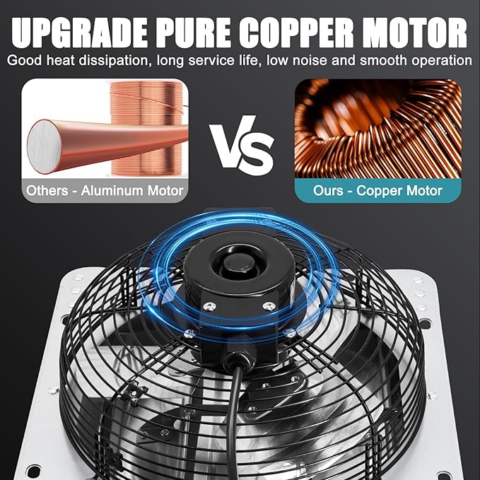 Criditpid 10 Inch Shutter Exhaust Fan, 820 CFM Attic Fan, Wall Mounted Vent Fan with Speed Controller and Thermostat for Greenhouse, Garage, Warehouse, Shed, Basement, Chicken Coop Ventilation.
