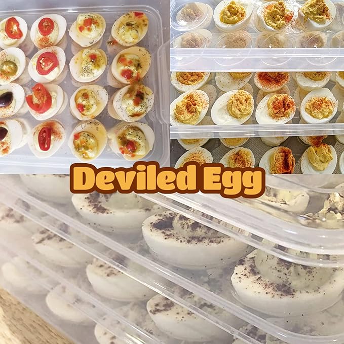 Anyumocz 72 Eggs Holder,3-Layer Deviled Egg Tray with Lid,Egg Containers for Deviled Egg,Egg Carrier Box Dispenser Container with Handle for Refrigerator