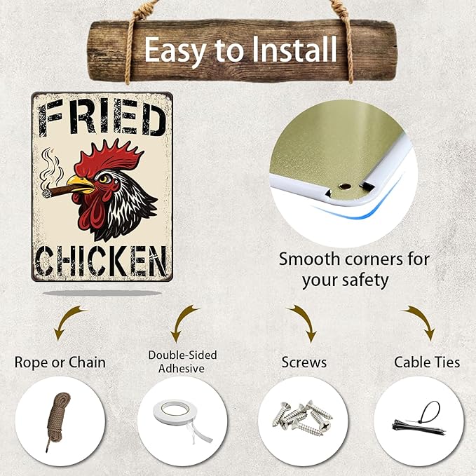 Farm Chicken Cock Hen Metal Tin Sign Rooster Fried Chicken Poster Bar Pub Iron Sign Poster Home Decor Garage Bar Restaurant Kitchen Cafe Bar Pub 12x16 Inch Wall Art Decor