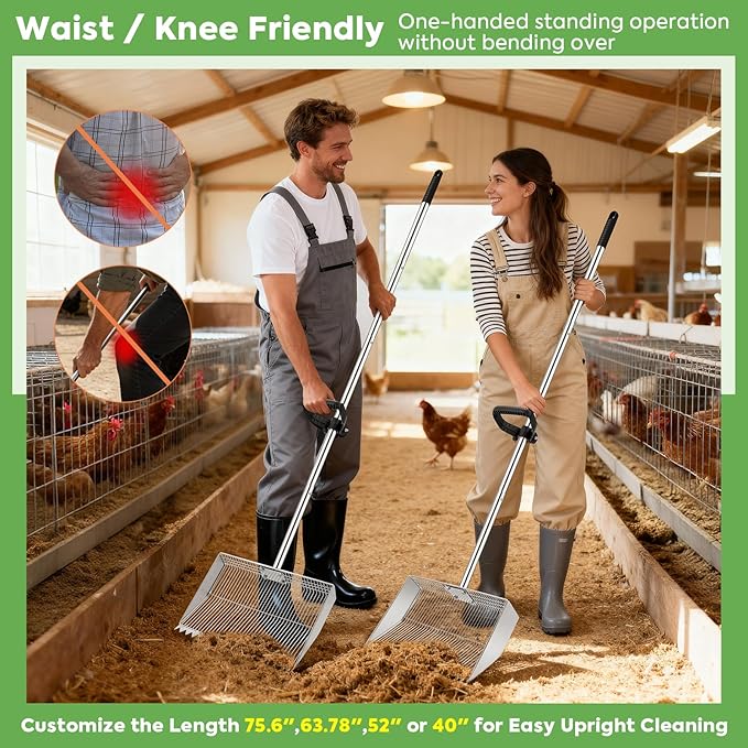 Chichen Poop Scooper Rake: 15in Extra Large Rake and Shovel,Chichen Pooper Scooper with Plastic Handle,Metal Chicken Coop Accessories,Tool for Manure Cleaning in Small Poultry and Stable