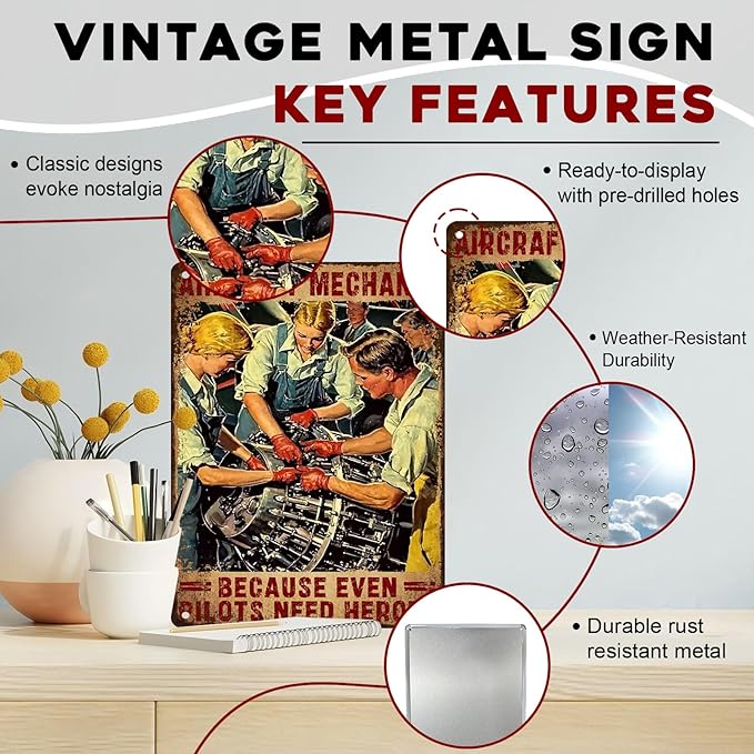 Aircraft Mechanic Decor Because Even Pilots Need Heroes Tin Plaque Home Family Poster Tin Sign Funny Metal Sign Bedroom Retro Parlor Yard Courtyard Farm 12x16inch