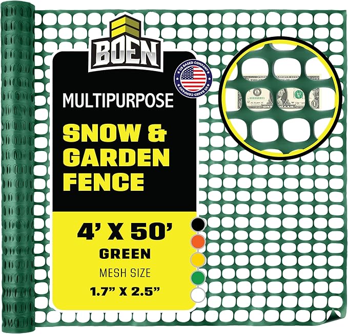 BOEN 4' x 50' Green Temporary Fencing, Mesh Snow Fence, Plastic, Safety Garden Netting, Above Ground Barrier, for Deer, Kids, Swimming Pool, Silt, Lawn, Rabbits, Poultry, Dogs