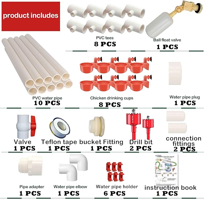 Complete Set Automatic Chicken Waterer Cups with PVC Pipe,Chickens Water Cups, Chicken Waters,Poultry Waterer,Chickens Watering System,Poultry Waterer,Durck Watering System,for quails, geese and ducks