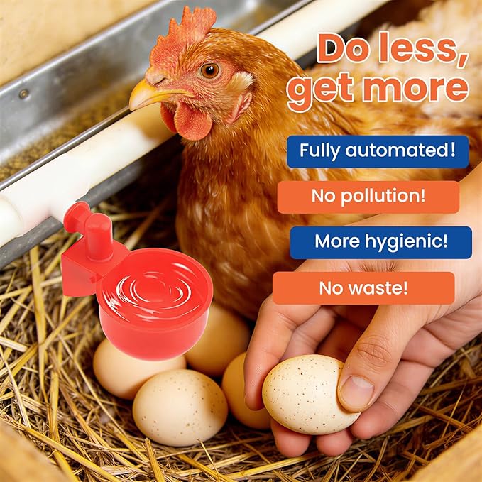 58 Pcs Automatic Chicken Waterer System with 8 Water Cups & 2 Garden Hose &1/2" PVC Pipe & Float Valve & Hose Connector Kit for Chicken coops,Geese,Ducks,Compatible with Water Tanks,1/2"&3/4" Hose