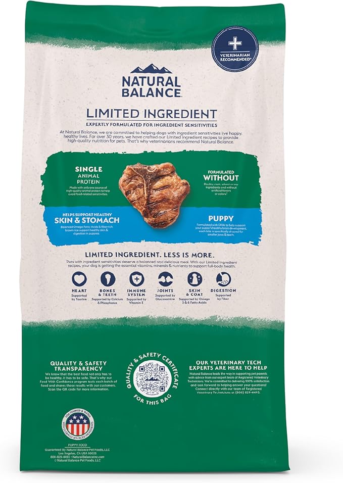 Natural Balance Limited Ingredient Puppy Dry Dog Food with Healthy Grains, Lamb & Brown Rice Recipe, 4 Pound (Pack of 1)