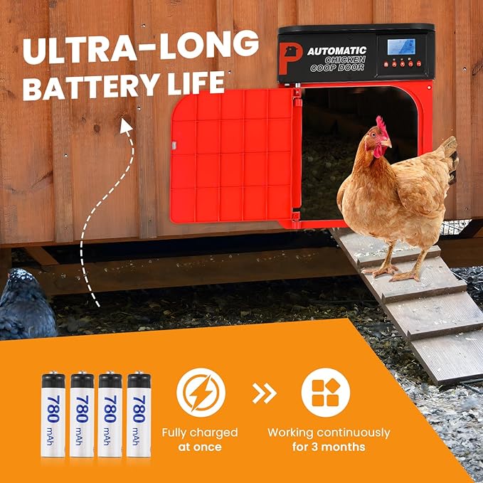 Automatic Chicken Coop Door, Upgrade Door Opening, Solar Powered Chicken Door, Light Sensor&Timer, Remote Control, Multiple Power Options with Solar Panel