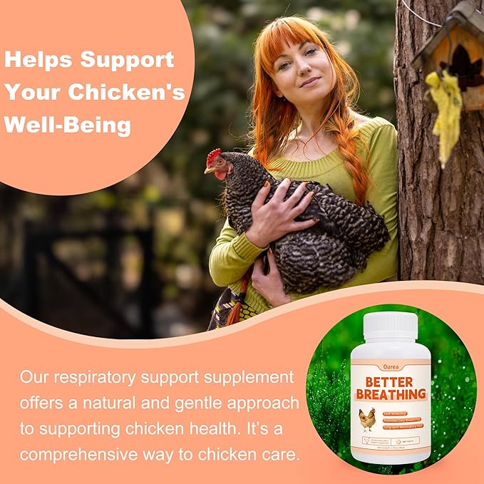 Ourea Chicken Breathing Supplement, Poultry Respiratory Aid Pills for All Breeds & Ages of Chickens - Support Wheezing, Coughing, Rapid Breathing, Lung Health - Gentle, Natural Formula - 300 Tablets