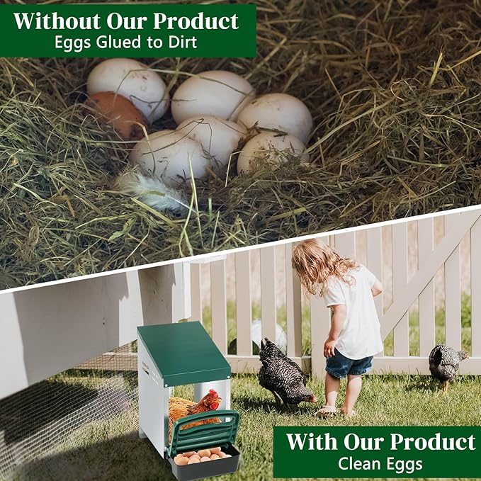 Chicken Nesting Boxes for Laying Eggs,Single Compartment Roll Out Nesting Box Plastic Heavy Duty Chicken Coop with Swing Perch,Hanging Chicken Cage Rolling Egg Collection for Hens, Ducks,Green