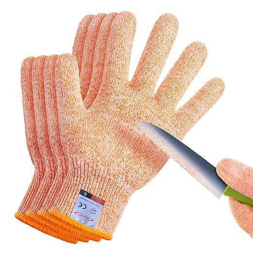 Cutting Gloves, 2 Pairs of Cut Resistant Gloves Food Grade, Cut Resistant Gloves for Kitchen, Oyster Shucking, Fish Fillet Processing, Carving Wood and Gardening(Medium-Orange)