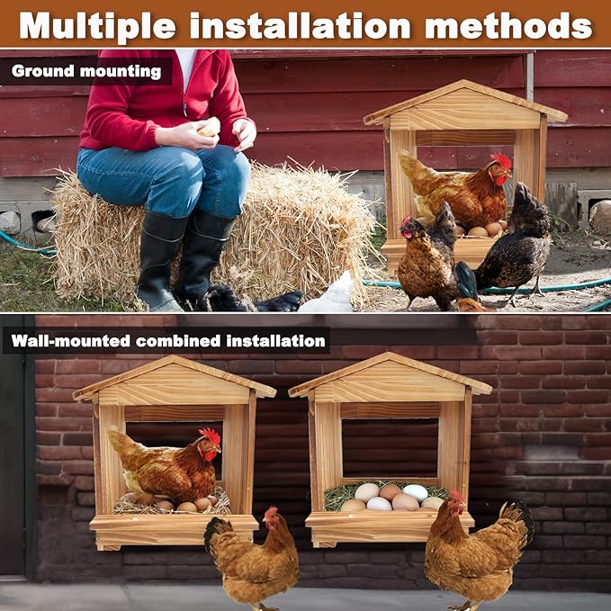Nesting Boxes for Chickens, Nesting Boxe, Chickens Nesting Box, 3 Compartments - Wall Mount Wooden Egg Laying Nest Box for Chicken Coop,Large Size 11.42' L× 13' W × 14.96' H