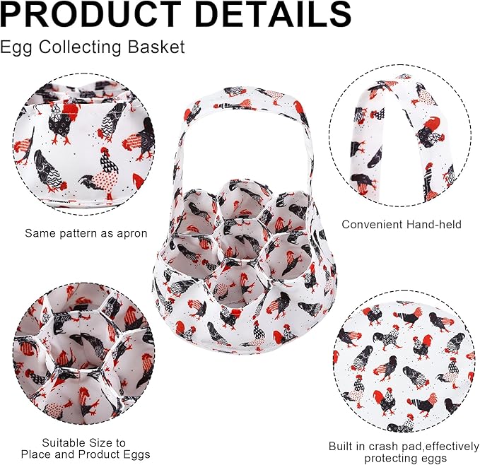 Egg Collecting Apron and Basket, 12 Pouches Chicken Egg Apron, 7 Pouches Chicken Eggs Basket, Collector Chicken Eggs