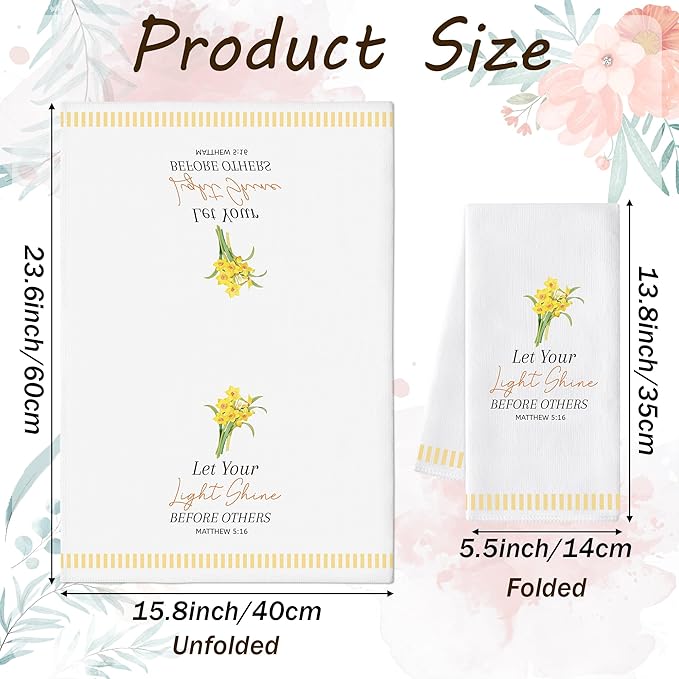 GROBRO7 Bible Floral Hand Towel - 6Pcs Religious Verse Scripture With Flower Pattern Kitchen Dishcloths Soft Polyester Towels Bathroom Home Dining Table Decor Christian Gift for Men Women Housewarming