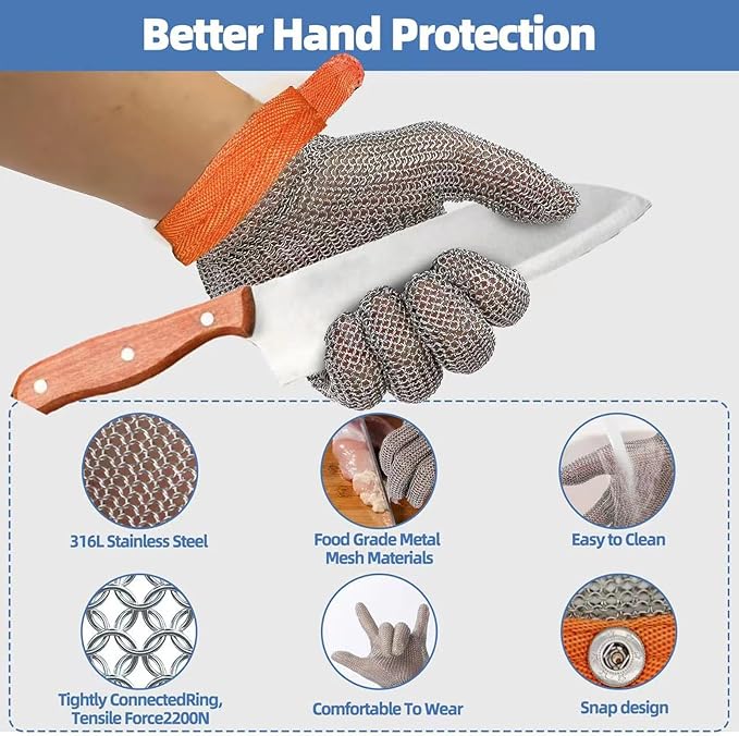 Metal Mesh Gloves - Stainless Steel Mesh Chain Cutting Gloves for Meat and Food Processing