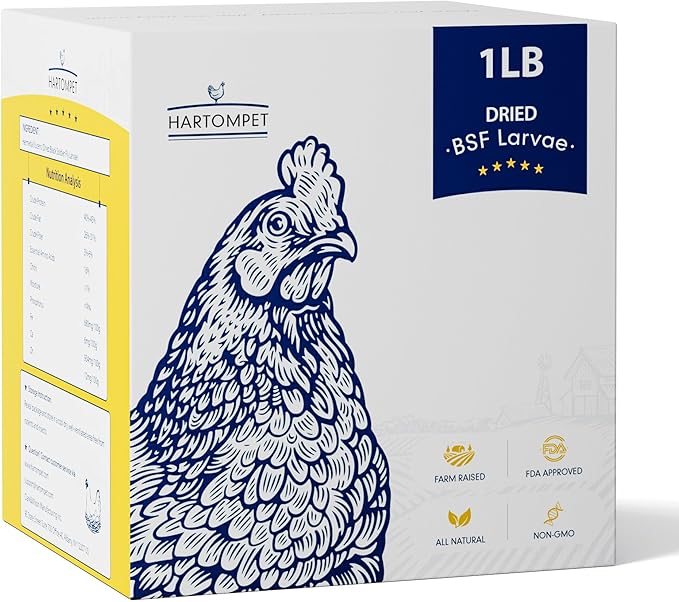Chicken Feed Dried Black Soldier Fly Larvae, 1LB Natural Poultry Treat, 85X Calcium vs Mealworms for Laying & Molting Hens, Nutrient-Rich Feed for Ducks & Wild Birds, Reptiles