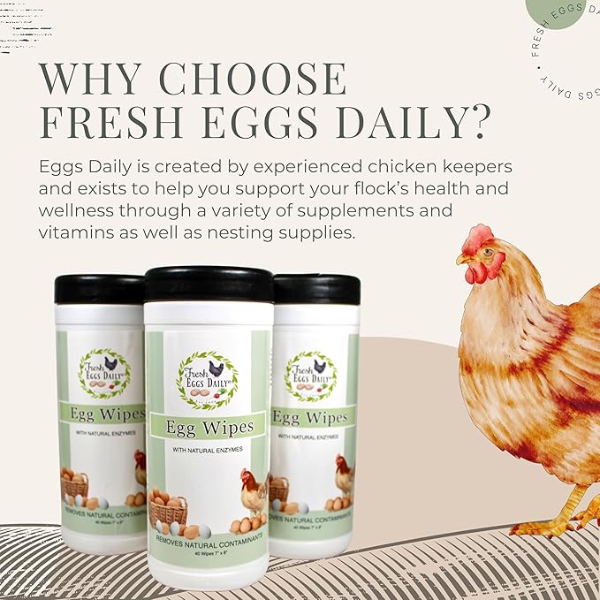 Fresh Eggs Daily Egg Wipes – Enzyme-Based Egg Cleaner for Backyard Chickens, No Rinse Needed, Natural Enzyme Formula - Natural Cleaning Wipes (2-Pack)