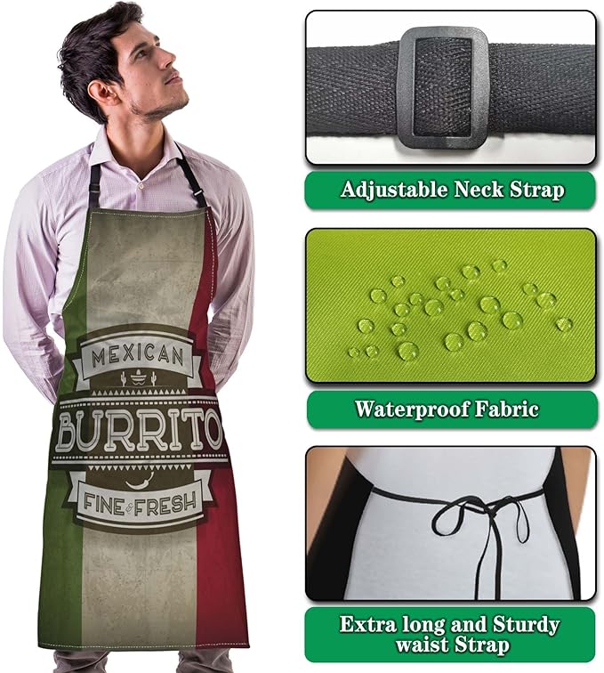 Paint Apron for Women Mexican Burrito Food Grilling Aprons for Men for Kitchen Cooking Restaurant BBQ Painting Crafting Gardening 27” (W) x 31” (H), Waterproof Aprons