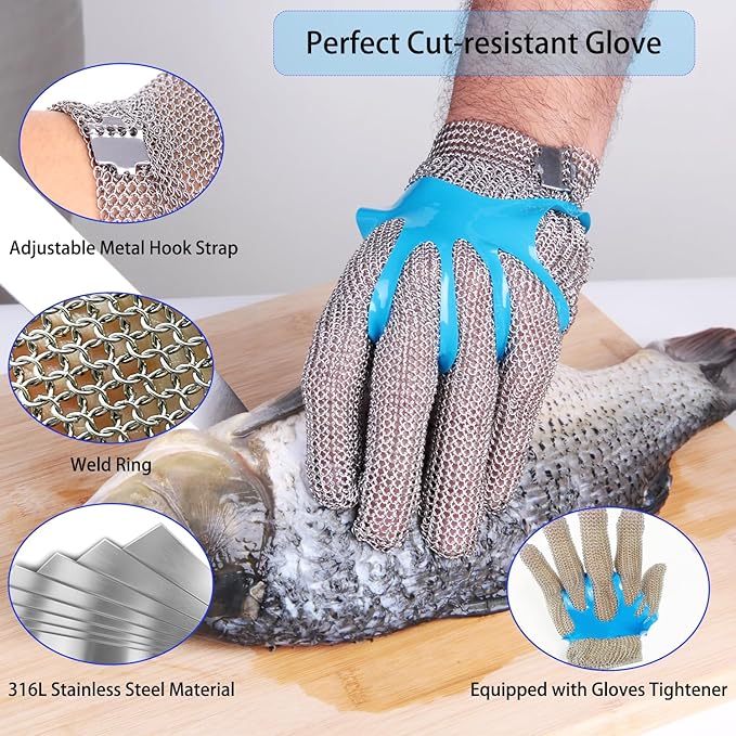 Cut Resistant Gloves Food Grade Stainless Steel Metal Mesh Chainmail Gloves for Butcher Meat Cutting Fish Filleting Oyster Shucking Clothing Cutting and Leather Processing(X-Large (Pack of 1))