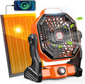 Rechargeable Solar Powered Fan, [Max 40H Runtime] Solar Camping Fans & Led Lantern,8-inch Portable Fan with Solar Panel,Battery Operated Powered Outdoor Tent Fans for Camping Essentials Accessories